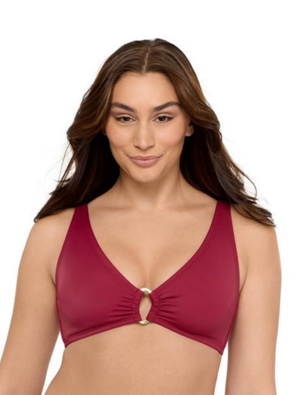 NEW Sofia by Sofia Vergara Women's Brushed Gold Ring Front Bralette Bikini Top